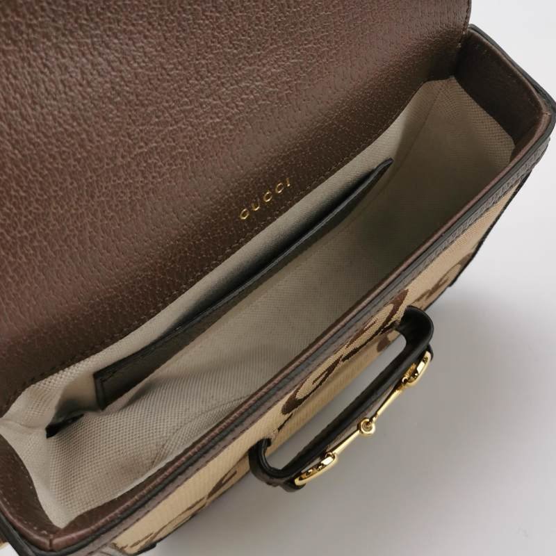 Gucci 1955迷你牛皮雙G老花馬銜扣斜挎包單肩包-6