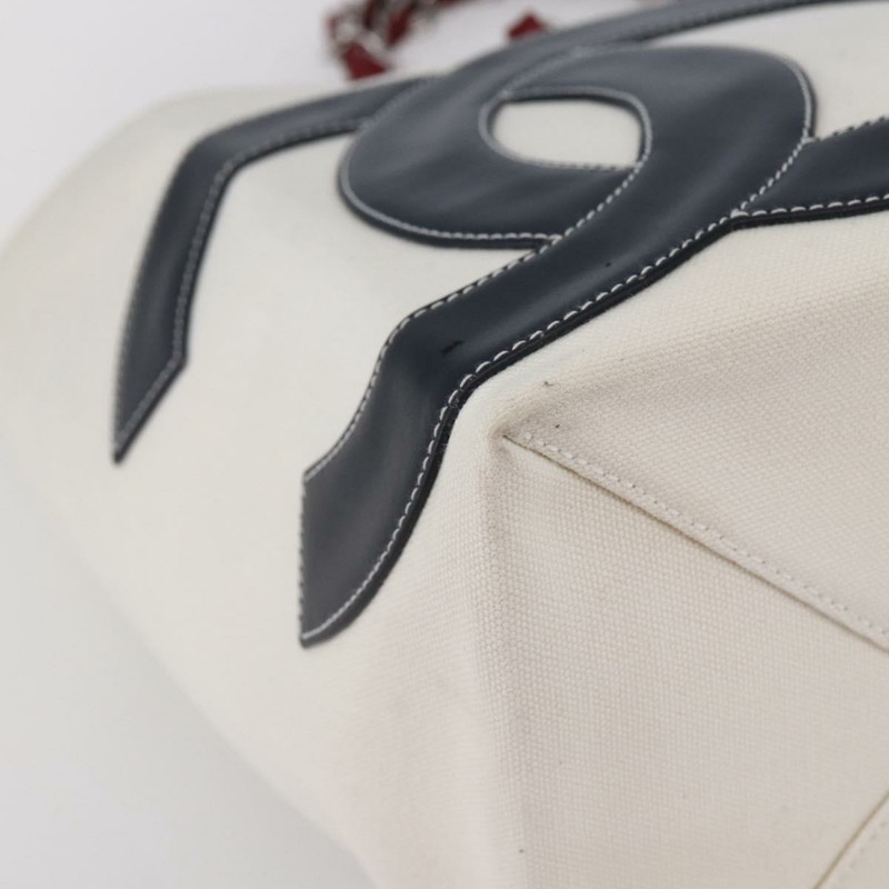 【日本直送】香奈兒 Choco Bar 鏈條單背包 No5 帆布象牙白銀色 CC Auth 149068-13