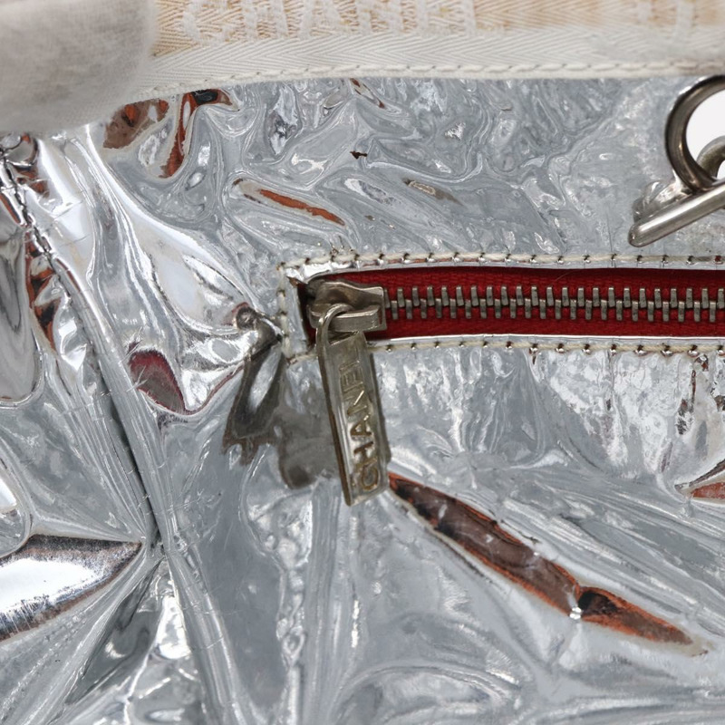 【日本直送】香奈兒 Choco Bar 鏈條單背包 No5 帆布象牙白銀色 CC Auth 149068-17