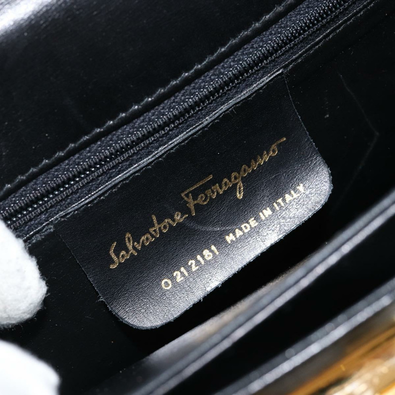【日本直送】Salvatore Ferragamo Gancini 手提包 皮革 黑色 金色 正品 149087-11