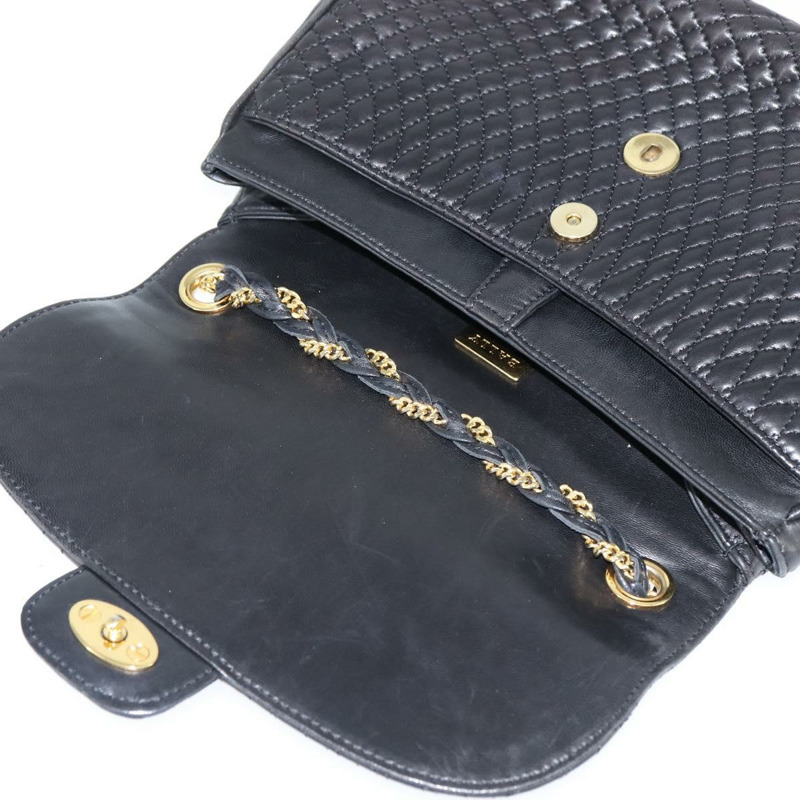 【日本直送】BALLY 絎縫鏈條單肩包 皮革 黑色 金色 正品 gh1162-9