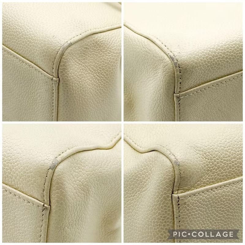 【LA LUNE】稀有中古二手Chanel米白色魚子醬皮革凱莉單肩托特包側揹背孭手袋-7