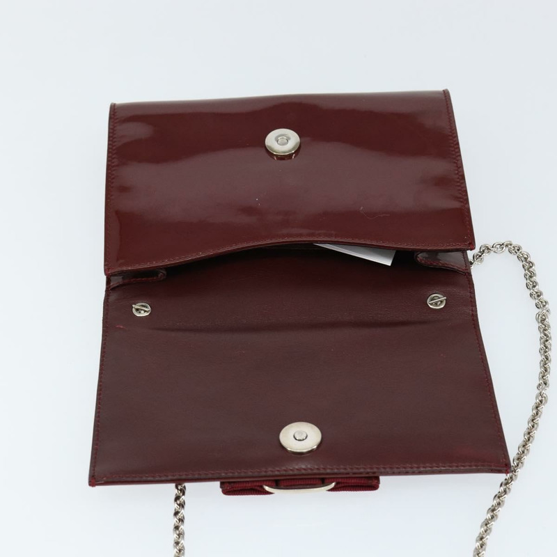 【日本直送】Salvatore Ferragamo Vala 鏈條單肩包 琺瑯紅銀色 正品 gh1177-9