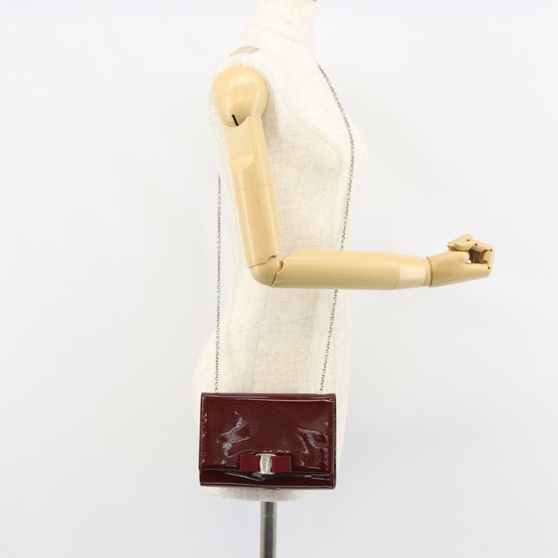 【日本直送】Salvatore Ferragamo Vala 鏈條單肩包 琺瑯紅銀色 正品 gh1177-20