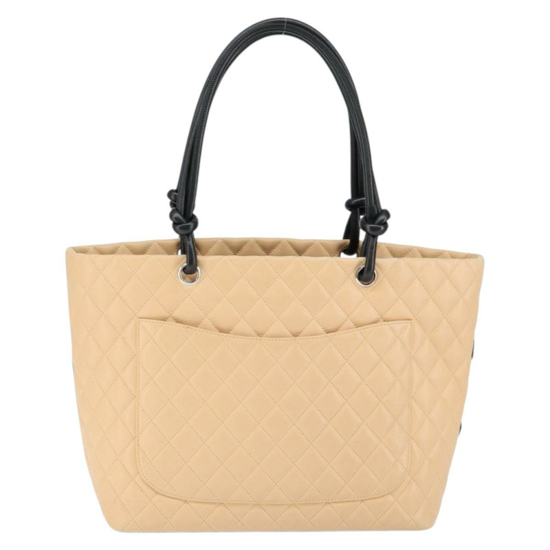 【日本直送】香奈兒 Cambon Line 馬特拉斯手提包小羊皮米色銀色 CC 正品 149221-1