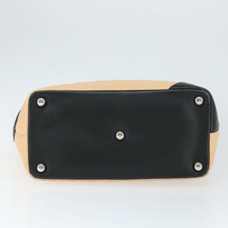 【日本直送】香奈兒 Cambon Line 馬特拉斯手提包小羊皮米色銀色 CC 正品 149221-4