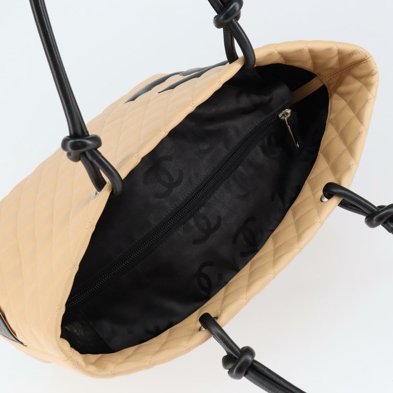 【日本直送】香奈兒 Cambon Line 馬特拉斯手提包小羊皮米色銀色 CC 正品 149221-5