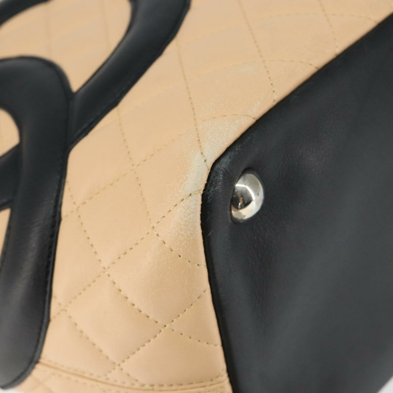 【日本直送】香奈兒 Cambon Line 馬特拉斯手提包小羊皮米色銀色 CC 正品 149221-13