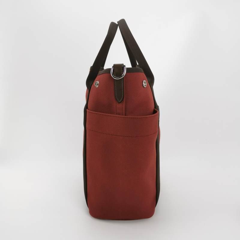 Hermes Groom徽標斜挎包單肩包帆布銀扣55愛馬仕紅47巧克力色B刻-3