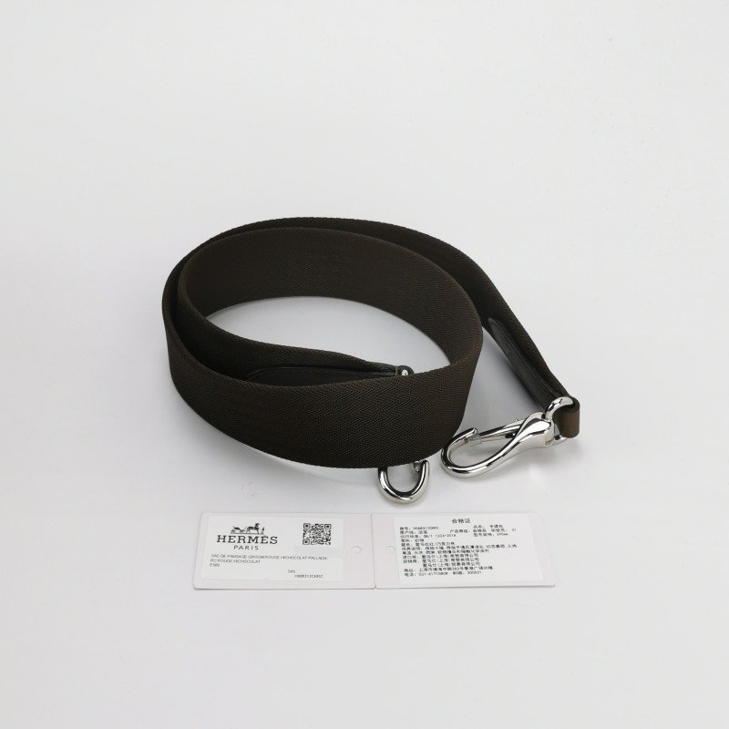 Hermes Groom徽標斜挎包單肩包帆布銀扣55愛馬仕紅47巧克力色B刻-9