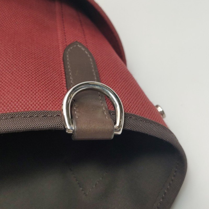 Hermes Groom徽標斜挎包單肩包帆布銀扣55愛馬仕紅47巧克力色B刻-13
