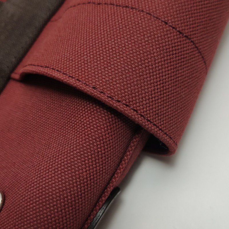 Hermes Groom徽標斜挎包單肩包帆布銀扣55愛馬仕紅47巧克力色B刻-16