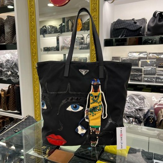 東區正精品㊣PRADA B4506I 黑色尼龍銀三角牌機器人包手提包肩背包購物袋 RZ6030-0