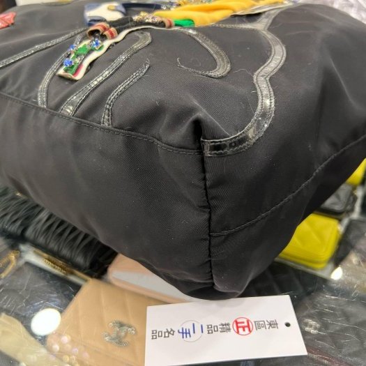 東區正精品㊣PRADA B4506I 黑色尼龍銀三角牌機器人包手提包肩背包購物袋 RZ6030-3