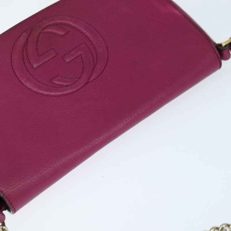 【日本直送】GUCCI Soho鏈條單肩包 皮革 粉紅色 金色 336752 正品 150086-5