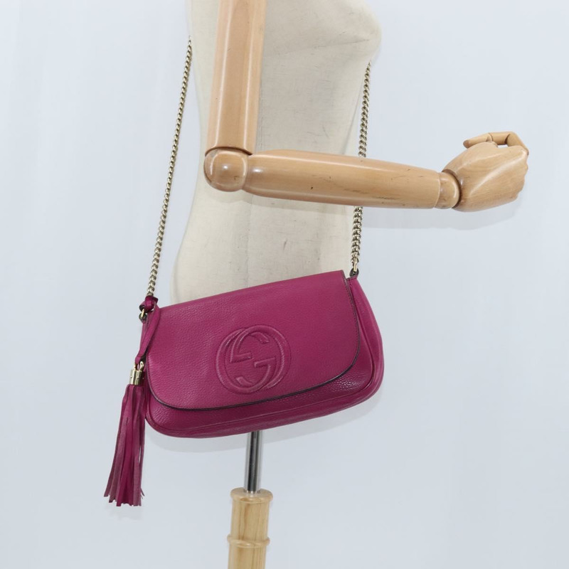 【日本直送】GUCCI Soho鏈條單肩包 皮革 粉紅色 金色 336752 正品 150086-21