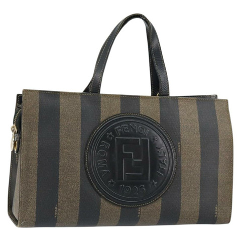 FENDI 胡桃色帆布手提包 PVC 黑色 棕色 金色 正品 150002