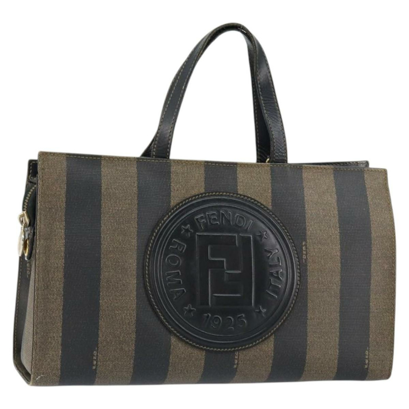 【日本直送】FENDI 胡桃色帆布手提包 PVC 黑色 棕色 金色 正品 150002-0
