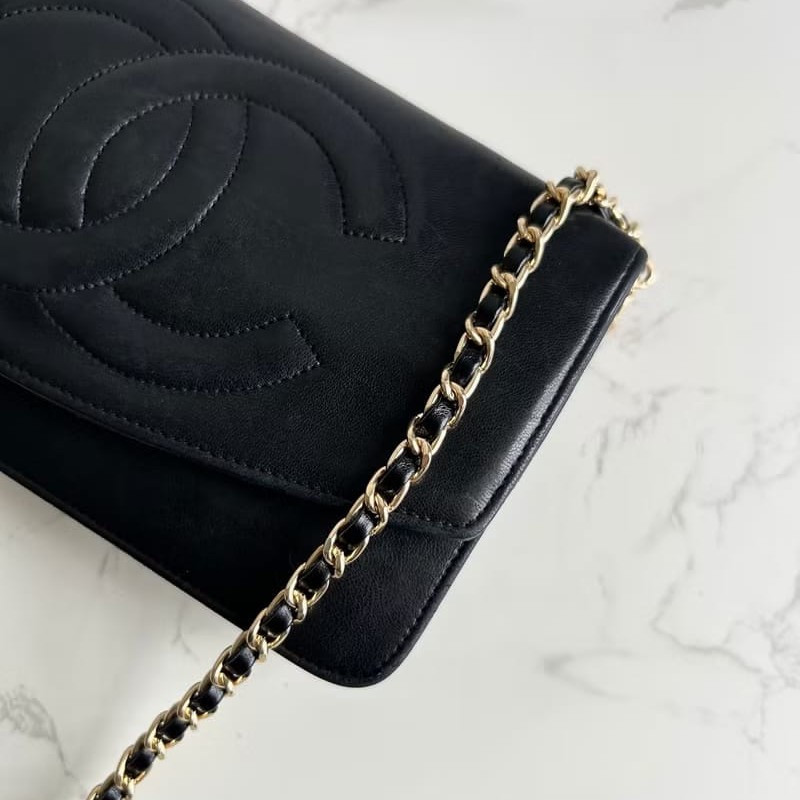 【LA LUNE】稀有中古包 Chanel黑色羊皮皮革WOC斜背包 長夾 單肩包 側背包-4