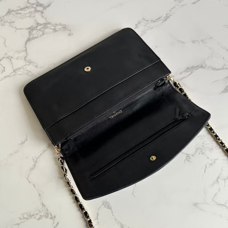 【LA LUNE】稀有中古包 Chanel黑色羊皮皮革WOC斜背包 長夾 單肩包 側背包-5