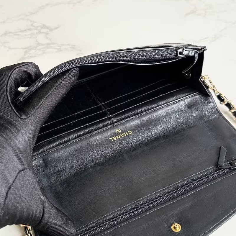 【LA LUNE】稀有中古包 Chanel黑色羊皮皮革WOC斜背包 長夾 單肩包 側背包-6