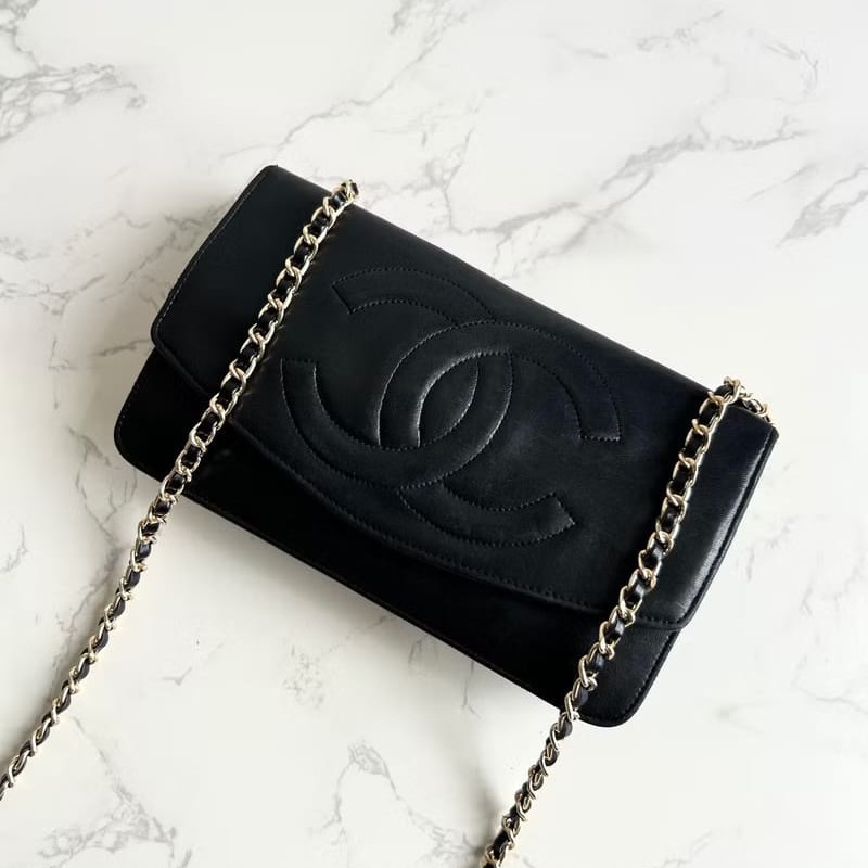 【LA LUNE】稀有中古包 Chanel黑色羊皮皮革WOC斜背包 長夾 單肩包 側背包-7