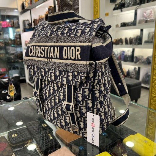 東區正精品㊣DIOR M1293VRW_M928 藍色緹花布帆布雙扣後背包斜背包 RZ6029-1