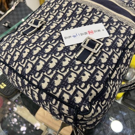東區正精品㊣DIOR M1293VRW_M928 藍色緹花布帆布雙扣後背包斜背包 RZ6029-5
