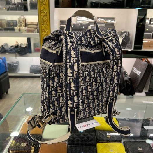 東區正精品㊣DIOR M1293VRW_M928 藍色緹花布帆布雙扣後背包斜背包 RZ6029-8