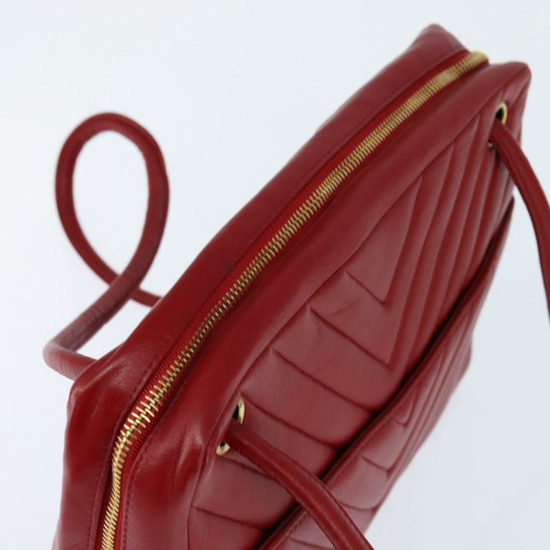【日本直送】香奈兒 V 字縫線單肩包 羊皮 紅色 金色 CC 標誌 Auth bs30476-5