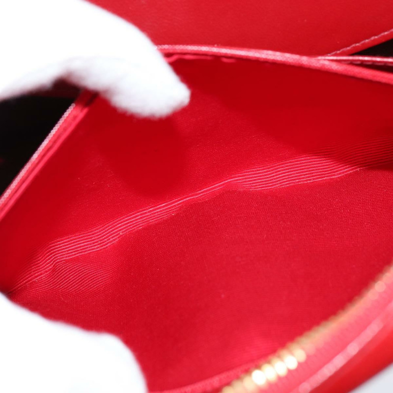 【日本直送】香奈兒 V 字縫線單肩包 羊皮 紅色 金色 CC 標誌 Auth bs30476-24