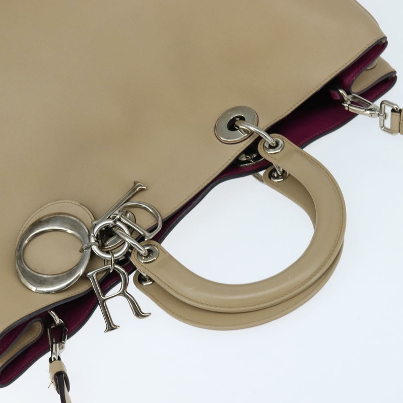 【日本直送】Christian Dior Diorissimo 手提包 皮革 2way 米色 銀色 正品 bs29767-5