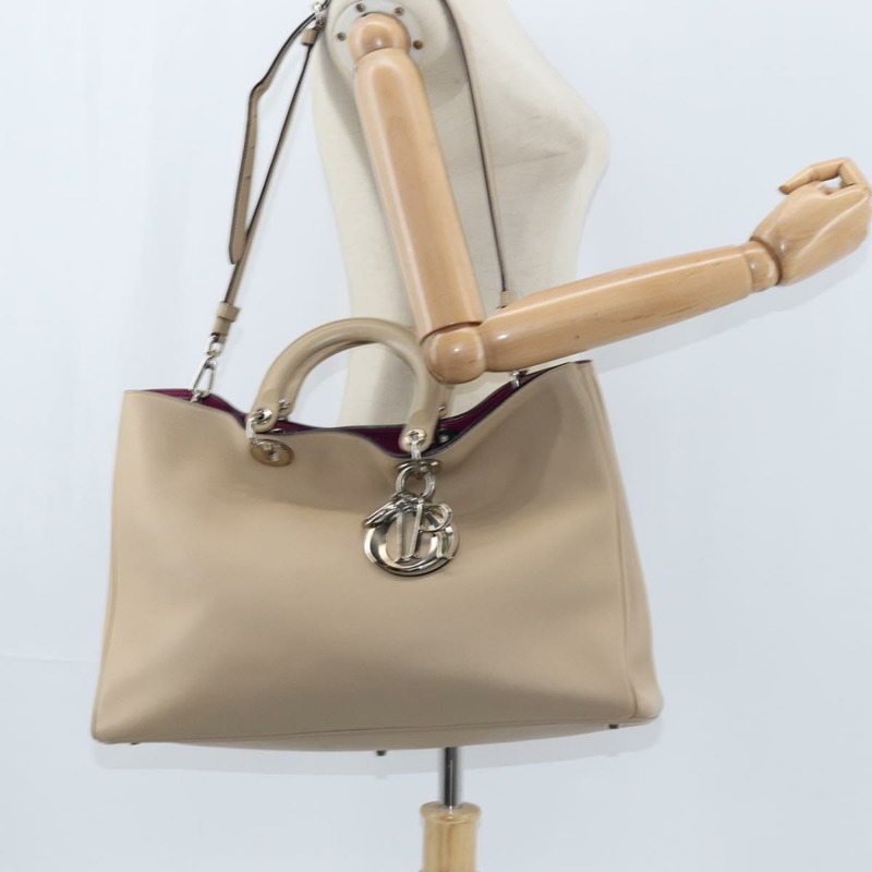 【日本直送】Christian Dior Diorissimo 手提包 皮革 2way 米色 銀色 正品 bs29767-39