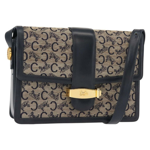 CELINE C Sulky 肩包 帆布 皮革 海軍藍 金色 正品 ep11628