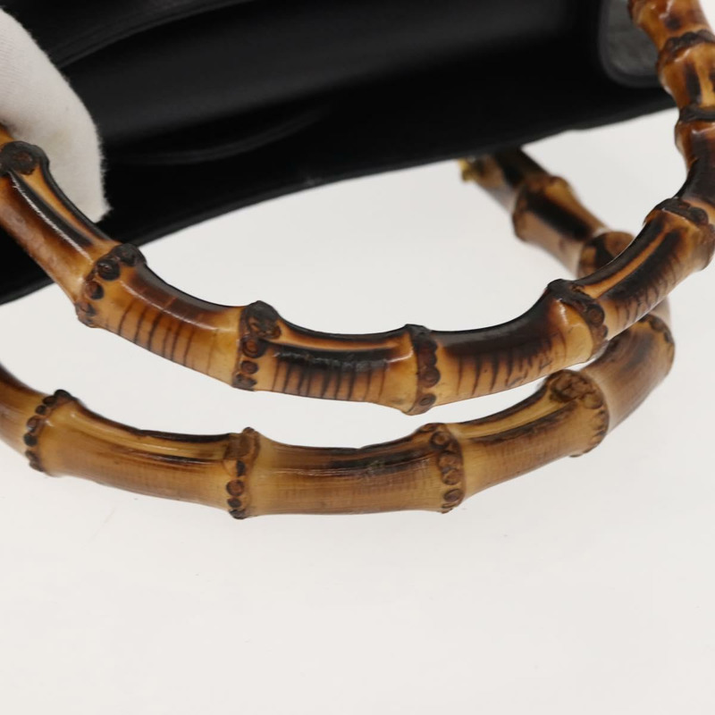 【日本直送】GUCCI 竹節手提包 皮革 黑色 金色 002 1186 0260 正品 ep11571-6