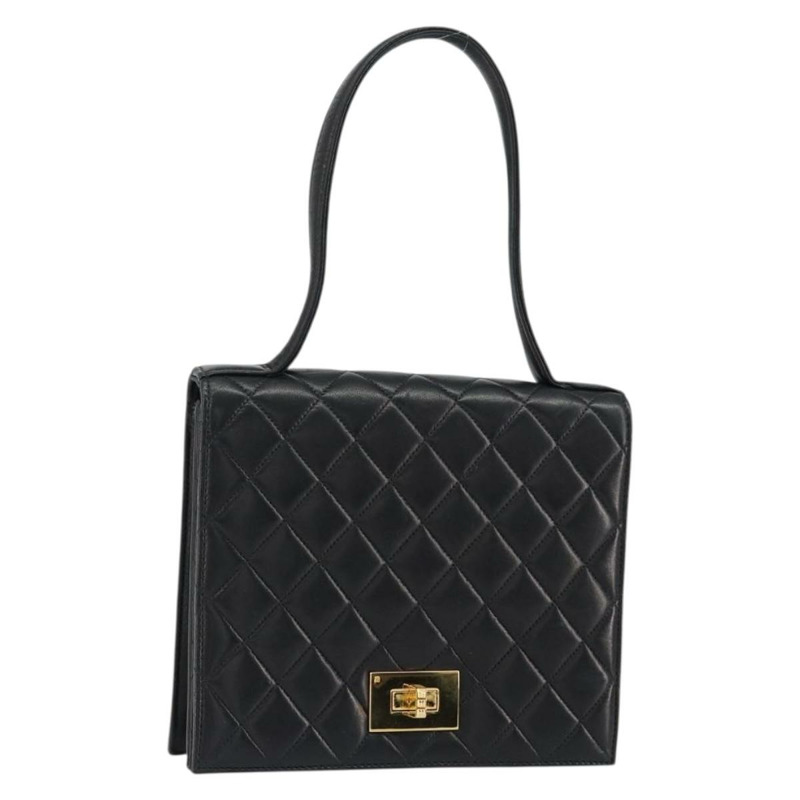 【日本直送】香奈兒 2.55 Matelasse 手提包,羊皮材質,黑色,金色雙C標誌,正品編號 148464-0