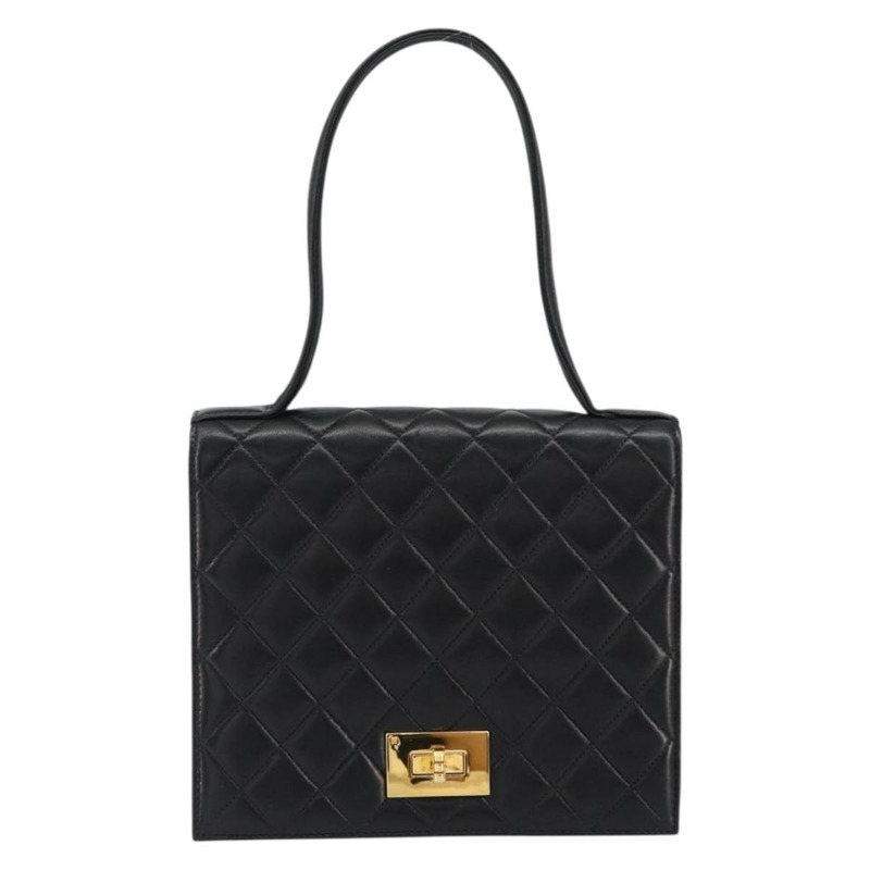 【日本直送】香奈兒 2.55 Matelasse 手提包,羊皮材質,黑色,金色雙C標誌,正品編號 148464-1