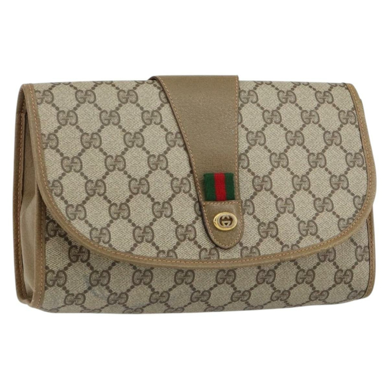 【日本直送】GUCCI GG Supreme Web Sherry Line 手拿包 PVC 米色 金色 89 01 030 正品 148162-0