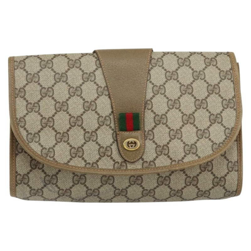 【日本直送】GUCCI GG Supreme Web Sherry Line 手拿包 PVC 米色 金色 89 01 030 正品 148162-1