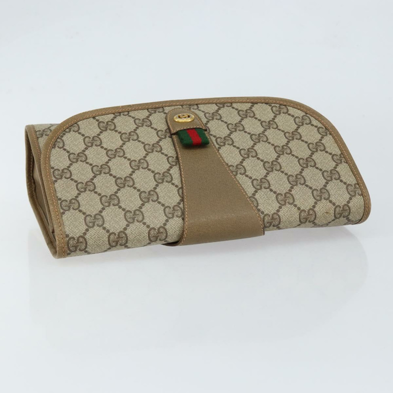 【日本直送】GUCCI GG Supreme Web Sherry Line 手拿包 PVC 米色 金色 89 01 030 正品 148162-5
