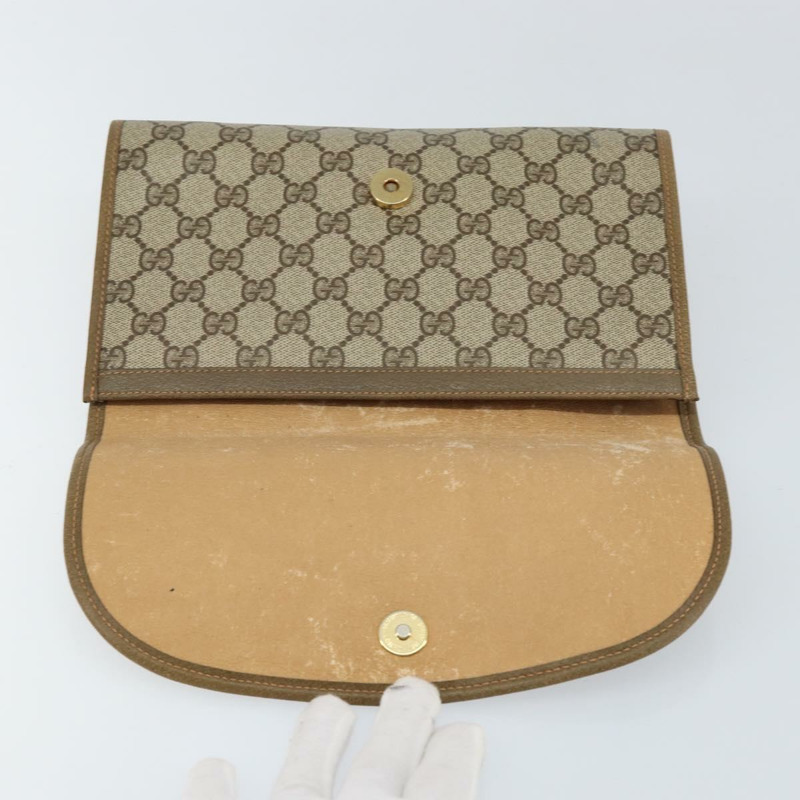 【日本直送】GUCCI GG Supreme Web Sherry Line 手拿包 PVC 米色 金色 89 01 030 正品 148162-12