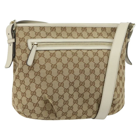 GUCCI GG帆布肩背包 米色 金色 正品 148374