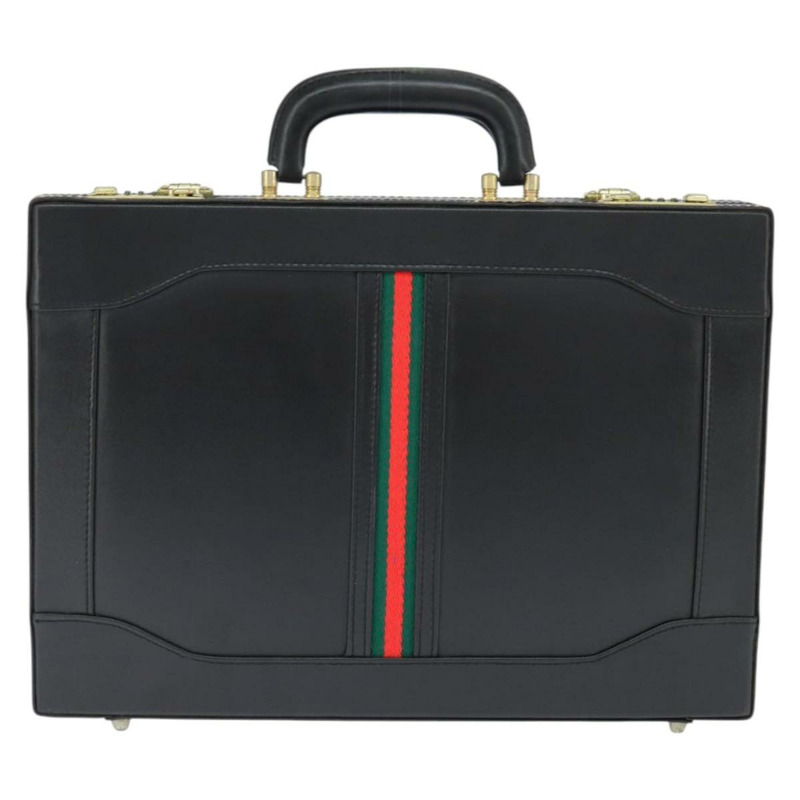 【日本直送】GUCCI Web Sherry Line 公事包手提包 皮革 黑色 金色 正品 150578-2