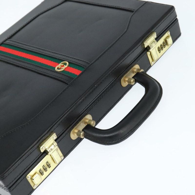 【日本直送】GUCCI Web Sherry Line 公事包手提包 皮革 黑色 金色 正品 150578-5