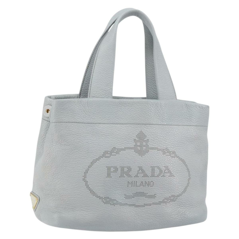 【日本直送】PRADA 小號托特包 沖孔皮革 灰色 金色 正品 bs30580-0