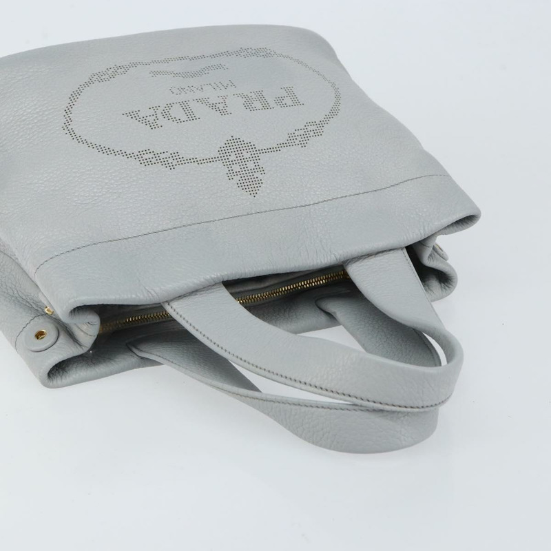 【日本直送】PRADA 小號托特包 沖孔皮革 灰色 金色 正品 bs30580-5