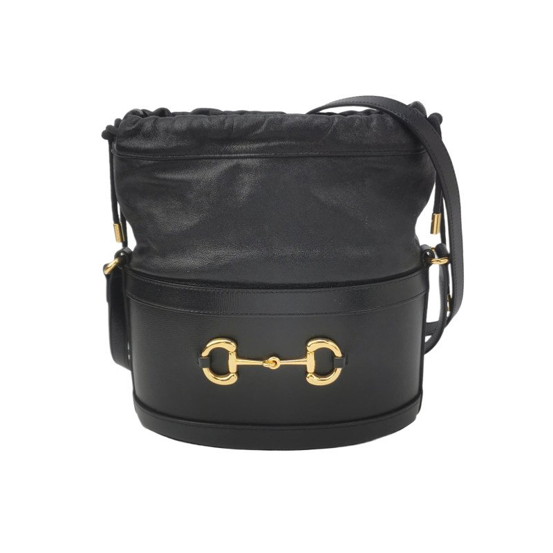 Gucci 1955小號牛皮純色馬銜扣水桶包斜挎包單肩包-0