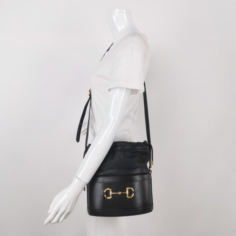 Gucci 1955小號牛皮純色馬銜扣水桶包斜挎包單肩包-1