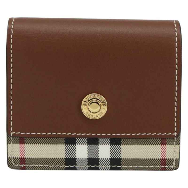 【日本直送】BURBERRY Nova 格紋雙折皮夾 皮革 棕色 金色 正品 143410-1