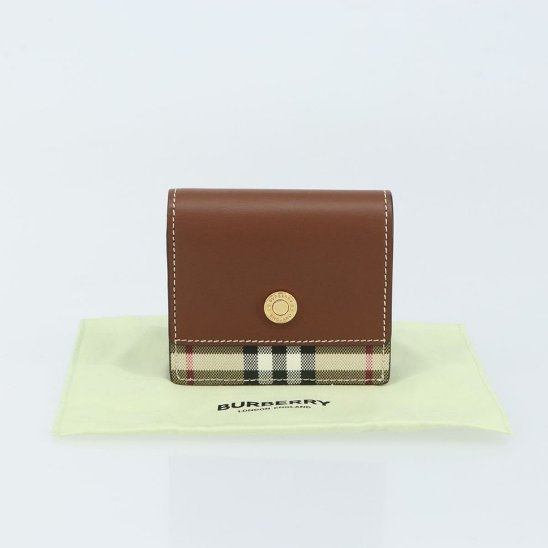【日本直送】BURBERRY Nova 格紋雙折皮夾 皮革 棕色 金色 正品 143410-17